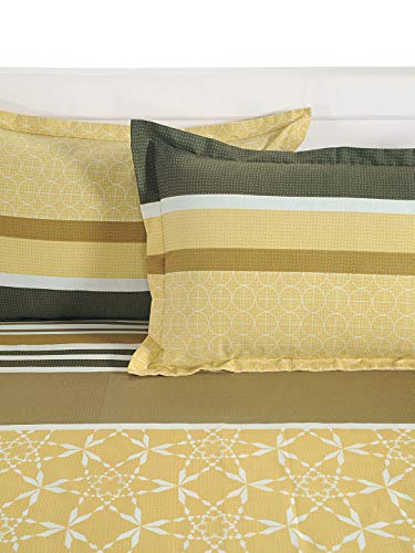 Image of Swayam Roto Cotton King Fitted Bedsheet with 2 Pillow Covers | Size 72 x 78 x 10 inch | 144 TC | Striped Design | Soft Breathable Bed Sheet | Comfortable & Durable for Bedroom - Yellow & Green
