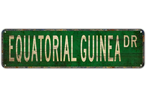Metal Tin Signs EQUATORIAL GUINEA DR Funny metal Signs Vintage Sign Retro Tin Signs Aluminum Metal Sign for Bedroom Kitchen Garden Wall Bab Club Coffee Hanging Sign Home Decor 4×16Inch
