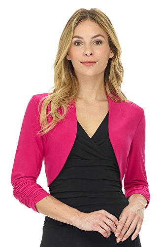 Image of Rekucci Women's Chic Soft Knit Stretch Bolero Shrug with Ruched Sleeves