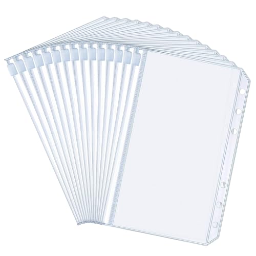 BOUMVID A6 Binder Taschen, 15 Stück Durchsichtige PVC 6-Loch Bindertaschen Reißverschluss Zubehör Planner Ordner Wasserdicht Geld Budget Umschläge für Notebook-Planer Einlegeseiten Loseblattbeutel