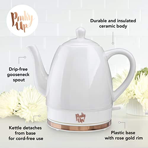 Pink Up Noelle Electric Tea Kettle, Gooseneck Kettle, Hot Water Dispenser, Pour Over Coffee, Automatic Shut Off, Cordless, Electric Teapot, 1.5L, Ceramic, Grey #TOP2