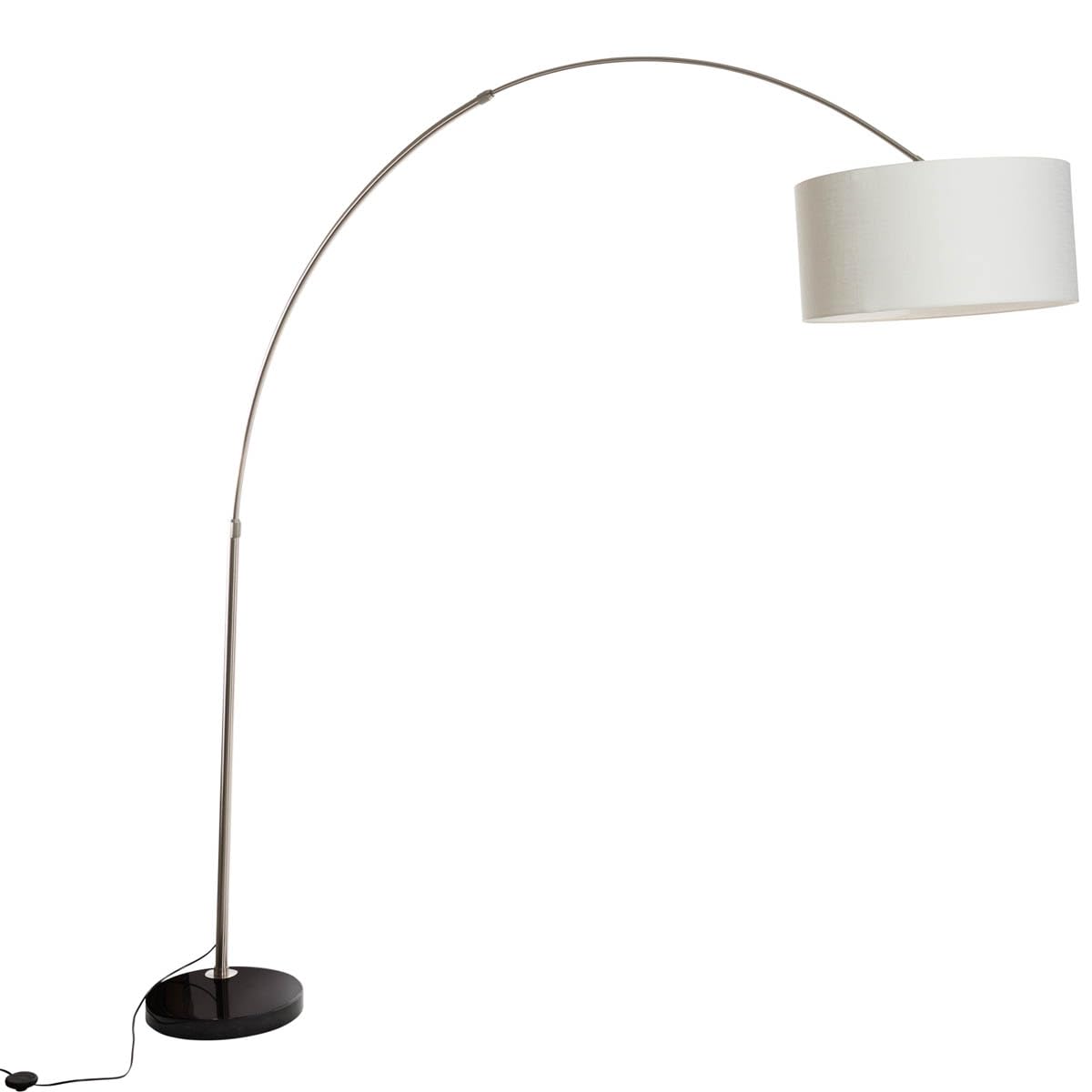 Qazqa Steel-Arc-Lamps-91754 - Arc Floor Lamp I Arc Floor Light Xxl Steel I Nickel Matt I Satin With Shade 50Cm Cream - Modern - Suitable For Led E27 | 1 Light - Metal Arc Lamp - Suitable For Living Room I