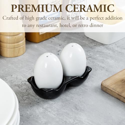 Mygift TB-KIT0023BLK Farmhouse Novelty Egg Shaped Ceramic Salt And Pepper Shaker Set thumb #2
