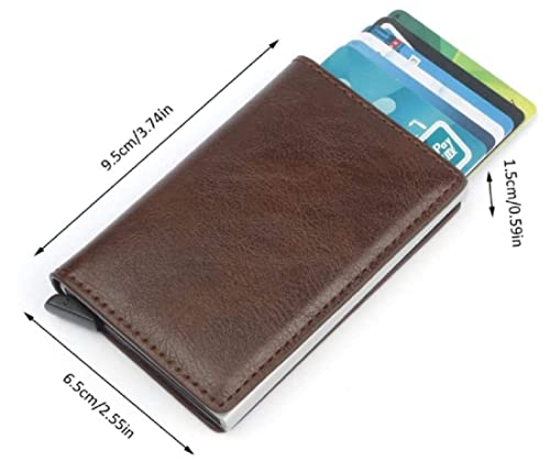 Men's Genuine Leather Wallet | RFID Blocking Aluminum Automatic Pop Up Credit Card Holder Case | 8 Card Slots, 24-Brown, Minimalist2