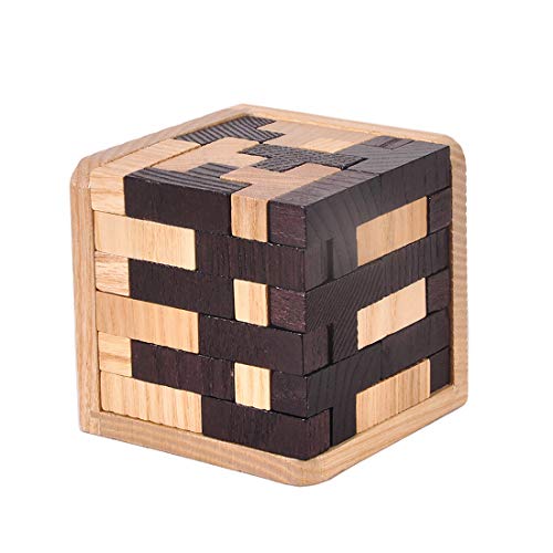Kingou Wooden Brain Puzzle Cube 3D Brain Teaser Puzzles 54 Pieces T-Shaped Blocks Builder Creative Educational Toy For Kids And Adults Desk Puzzles For Gift #TOP3