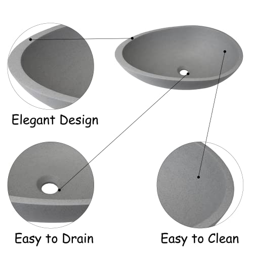 Egg Shape Bathroom Sink Concrete Bathroom Sink In Grey,Concrete Vessel Sink Vanity Sink For Bathrooms,Bathroom Vessel Sink Concreto Stone Without Faucet And Drain (Cvs0626)21.02''X 15.35'' #TOP4