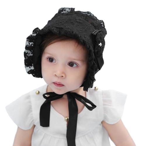 Baby Lace Bonnet Hat Floral Cotton Sun Hat Princess Eyelet Christening Bonnet for Toddler 0-24Months4