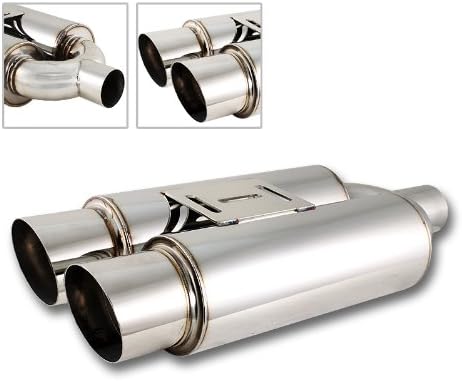 HK5 Universal 3.5" Dual Flat Tip T-304 Stainless Steel 2.5" Inlet Weld-On Exhaust Muffler+Silencer