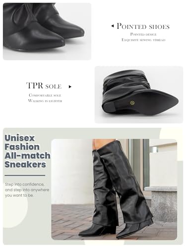 Women’s Slouchy Fold Over Boots Knee High Long Shark Pointed Toe Side Zipper Dress Tall Bootie For Women Ladie Girl3