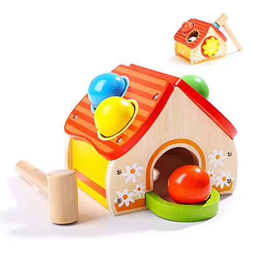 TOP BRIGHT Wooden Hammer Toy, Pounding Bench Toy for One Year Old Presents, Toddler Boy Gifts for 1 Year Olds