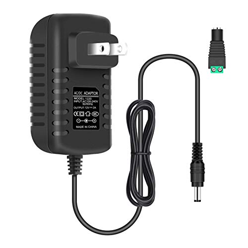 Image of 12V Power Supply, 12 Volt 2A 24W DC Power Supply, Black LED Power Adapter, AC 110V to 12V Wall Mounted Transformer Plug for LED Strip Lights with 5.5 /2.1 DC Female Connector