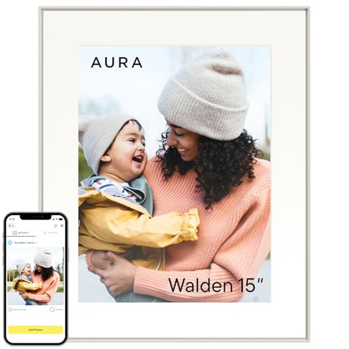 Aura Walden 15" WiFi Digital Picture Frame | Wirecutter's Best Digital Frame for Gifting | Send Photos from Your Phone | Quick, Easy Setup in Aura App | Free Unlimited Storage | White Clay by AURA - Used condition - US$275.34