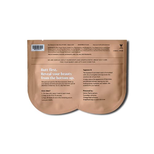 Bawdy Squeeze It - Citrus Beauty Butt Mask - Illuminating + Rejuvenating Bum Mask - 2 Sheets, One For Each Cheek - Clean Beauty Mask For Your Butt (2 Sheets - Single Use) #TOP1