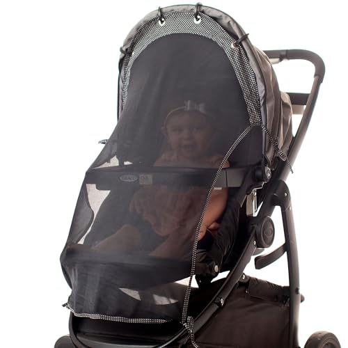 IntiMom Stroller Sun Shade - Universal UV Protection Cover for Strollers Sunshade with See Through, Clip-On Sun Blocker, Sun Shield for Baby, Breathable Adjustable Fit, Full Coverage, Large