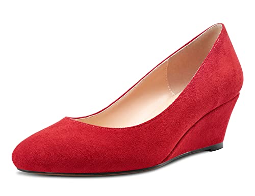 HEUIVZAR Pumps for Women Slip-on Closed Round Toe Block Chunky Wedge Low Heel Pumps Matte Shopping Vacation Classic 2 Inch2