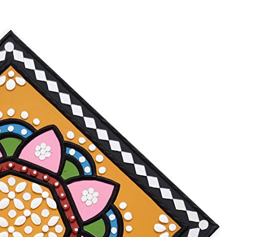 Image of Ethnics of Kutch Traditional Kutch Handicraft Mud-Mirrorwork Lippan Kam Wall Art (Water and Break Resistant) - Square (12 inch x 12 inch) - (Black - LKT-0233)