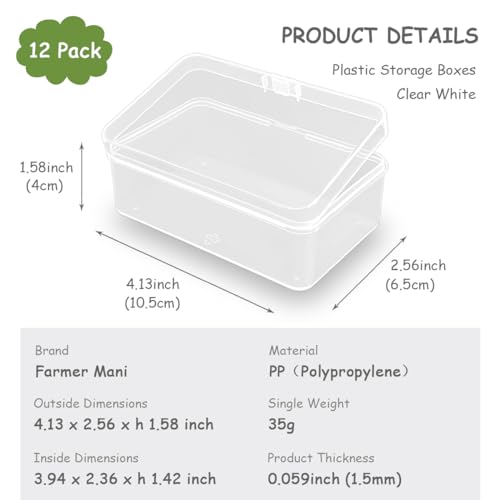 Image of 12 Pieces Clear Plastic Beads Storage Containers Box (4.13 x 2.56 x 1.58 Inch), Small Bead Organizer for Beads, Jewelry, Business Cards, Game Pieces, Crafts