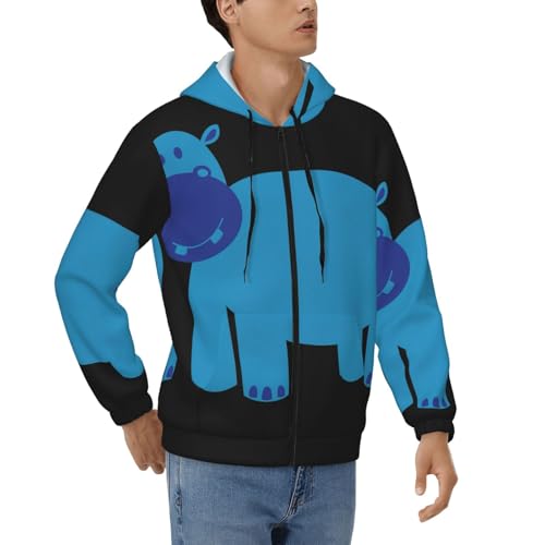 Sweat à capuche thermique zippé homme veste chaude motif hippopotame