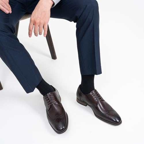 Image of Jousen Men's Dress Shoes Leather Wingtip Formal Business Oxford Shoes Brogue Retro Derby Dress Shoes for Men