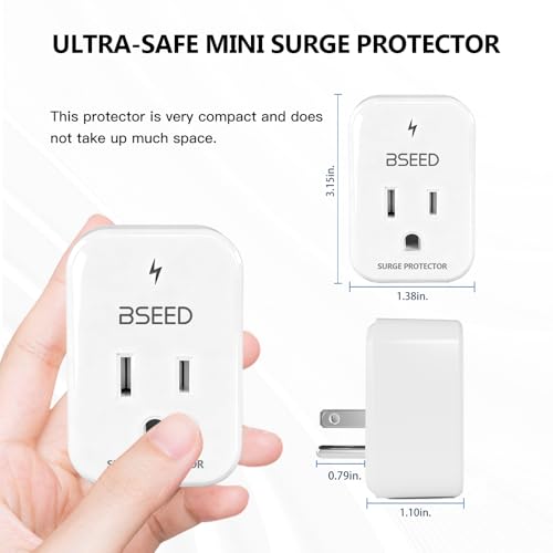 BSEED 1620 Protecteur de surgélation à simple sortie de joules, 1800W Mini Protecteur de surpression pour réfrigérateur, PC, TV, Xbox, PS5, Appareils ménagers, protecteur de tension avec LED Indicateur 120V, paquet de 4