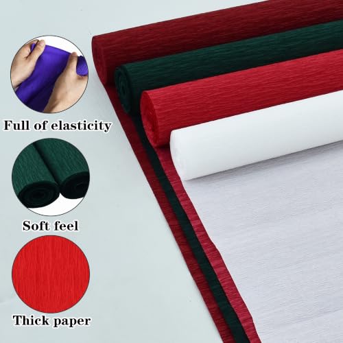 Image of BEISHIDA Christmas Crepe Paper Roll, Red Green White 4 Rolls Crepe Paper