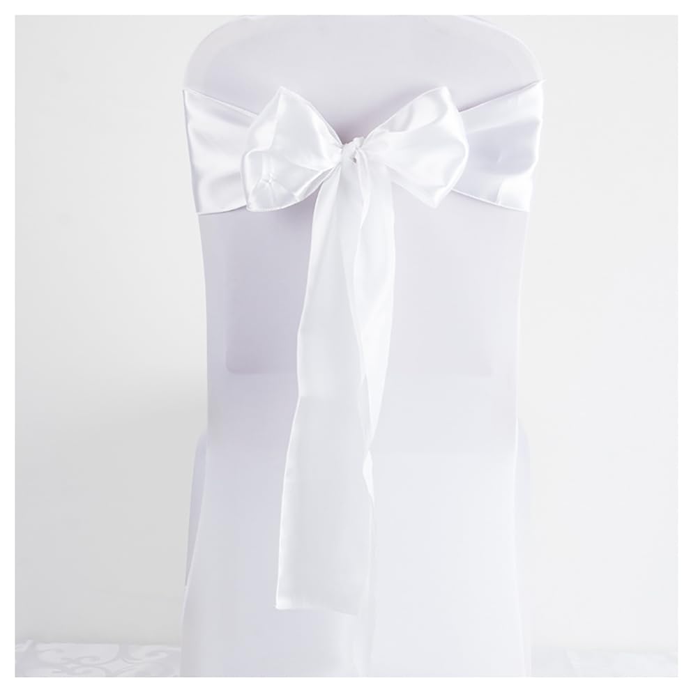 Yurosiay Satin Chair Bows 17 x 275 cm Wedding Decoration Chair Sash Bow Ties Satin Sashes Chair Bows for Wedding Banquet Birthday Party Hotel Home White Pack of 10