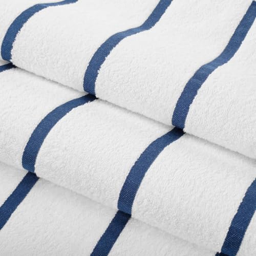 Image of Casa Copenhagen Pack of 2 Cabana Pool XL Towels for Bath Cotton Rough and Tough Use,70 x 140 cm Colour : White Navy Stripe