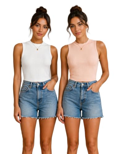Image of Toochki Tops for Women Crop Top for Women's Tank Activewear Tee Casual Sports Cotton High Neck Camisole Pack of Two (2)