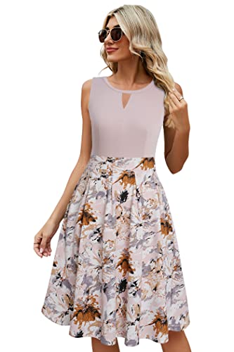 Image of Sureple Women's Retro Sleeveless Swing Casual Work Summer Party Dress with Pockets
