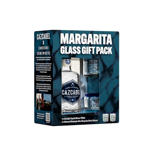 Cazcabel Blanco Tequila Premium Gift Set with Handmade Margarita Glasses Premium Mexican Tequila for Cocktails & Gifting 100% Blue Weber Agave Additive Free 38% ABV 70 cl