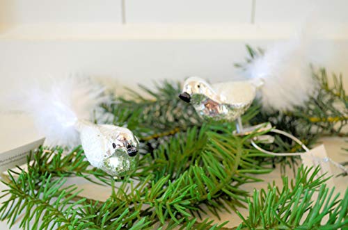 Baumschmuck Vogel aus Glas Klemmvogel ! 2 Stück ! Weihnachtsdeko Kranz-Deko Glasvogel mit Klipp silber Tisch-Deko x-mas Weihnachtsbaumschmuck ca. 8cm Weihnachten Winter-Deko Hochzeitsdeko Cover