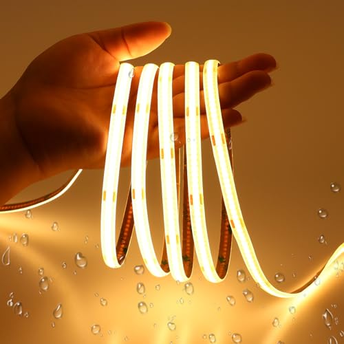 JOYLIT 12V COB LED Strip Waterdicht 6M 2700K Warm Wit CRI 90+ 320LEDs/M Puntloos Gelijkmatig Verlicht Dimbaar LED Tape voor Keukenkastjes, Werkblad, Plank, Trap (Alleen LED Strip)