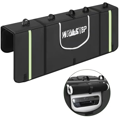 WITSTEP Tailgate Pad for Mountain Bike, Upgrade Truck Tailgate Bike Pad with Reflective Strips & Tool Pockets, Heavy Duty MTB Tailgate Pad Pickup Tailgate Cover for 5 Bikes, Black Cover
