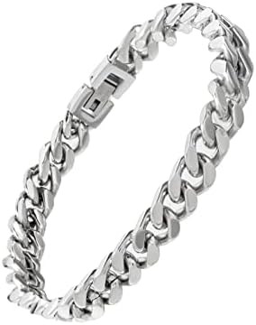 Tuewut Stainless Steel 8mm Cuban Link Bracelet for Men/Women/Boy,Silver/18K Gold Plated 7/8/9 inch Fashion HIP HOP Jewelry Bracelet for Gifts