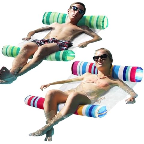 FindUWill 2 Pack Fabric Water Swimming Pool Floats Hammock, XL, Inflatable Multi-Purpose Water Hammocks Floaties (Saddle, Lounge Chair, Hammock, Drifter), Pool Float Lounger for Adults Vacation Cover