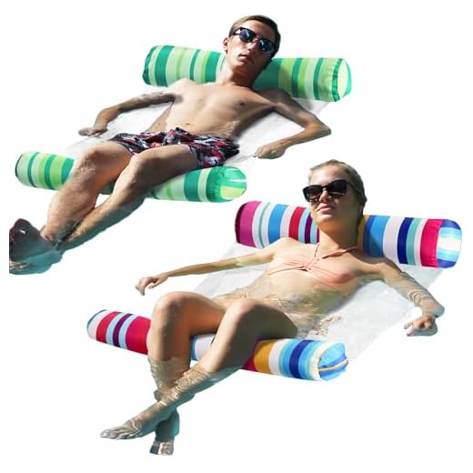 FindUWill 2-Pack Premium Swimming Pool Float Hammock, Multi-Purpose Inflatable Hammock (Saddle, Lounge Chair, Hammock, Drifter), Water Hammock Lounge (RoyalBlue and GreenYellow)