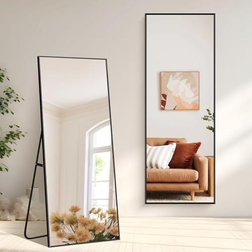 NIMURY Espejo de Pie 161 x 52 cm, Gran Espejo de Pared Rectangular con Marco de Aluminio Negro, Espejo de Cuerpo Entero para Baño, Dormitorio, Entrada y Pasillo - imagen 4