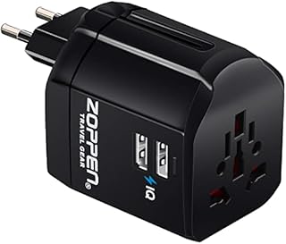 Zoppen Universal Travel Adapter Worldwide, All in one Internationl Plug Adapter, Dual USB Wall Charger AC Outlet Plug Power Adapter Surge Protector for Europe, UK, AU, Black