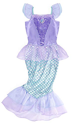 HenzWorld Mermaid Princess Costume Dresses Role Pretend Cosplay Birthday Party Necklace Accessories Ruffle Hem Fish Scale Tails Skirt Patchwork Outfits Little Girls 4-5 Years