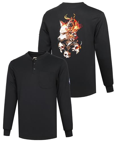 Image of BOCOMAL FR Shirts Flame Resistant Shirt 5.5oz 100% Cotton Light Weight CAT2 Fire Retardant Henley Shirts