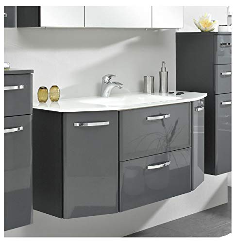 Pelipal - Velo 15 - Badmöbel - 112 cm - 2-teilig mit Glas-Waschtisch usw. in Anthrazit Hochglanz/Anthrazit Dekor