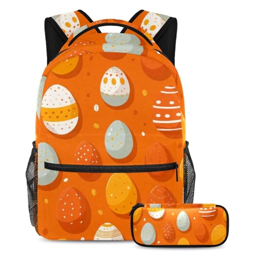 Cartable et sac à dos enfants orange avec trousse à crayons pour fille et garçon