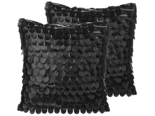 Beliani Conjunto de Cojines Decorativo de Piel sintética Negra 45 x 45 cm decoración Moderna Minimalista Efecto de Escala Lobelia
