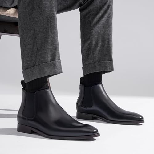 Jousen Chelsea Boots Men Polished Leather Dress Boots Stylish Classic Retro Slip On Boots For Men2