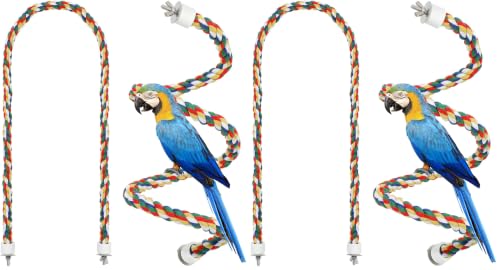 Image of iplusmile Bird Rope Perch Swing & Climbing Toy - 40-Inch Extra Long Soft Spiral Colorful Cotton Rope for Parrots Cockatiels Parakeets Budgie Cage Accessories (Pack of 2)