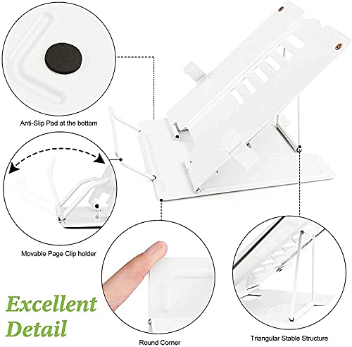 Image of Metal Book Stand Holder | Portable Cookbook Holder,Adjustable Recipes Book Organizer | Book Stands & Holders for Reading Study Foldable Accessories (White)