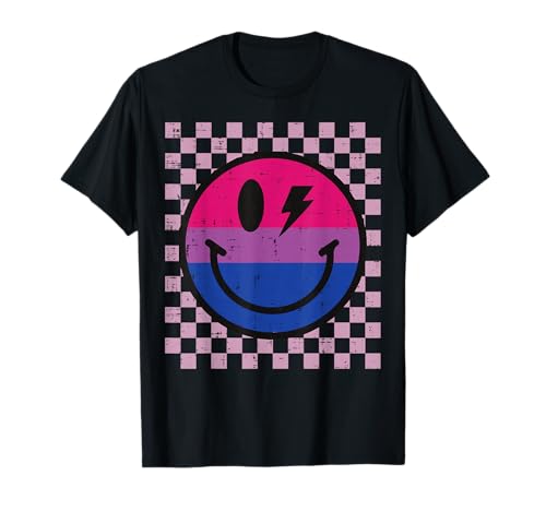 Bisexual Smile Face Bi Pride Flag LGBTQ Groovy Men Women T-Shirt