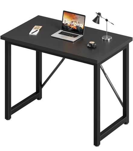 Devoko Scrivania per Computer 80x50x75 cm, Piccola Salvaspazio con Struttura in Metallo, Stile Industriale, Adatta a Ufficio/Studio/Camera, Nero