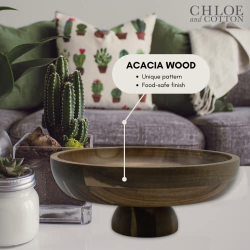 Chloe And Cotton | Large 12-Inch Brown Acacia Wood Bowl | Kitchen Counter Fruit Bowl | Decorative Pedestal Bowl For Entryway Table Decor #TOP4