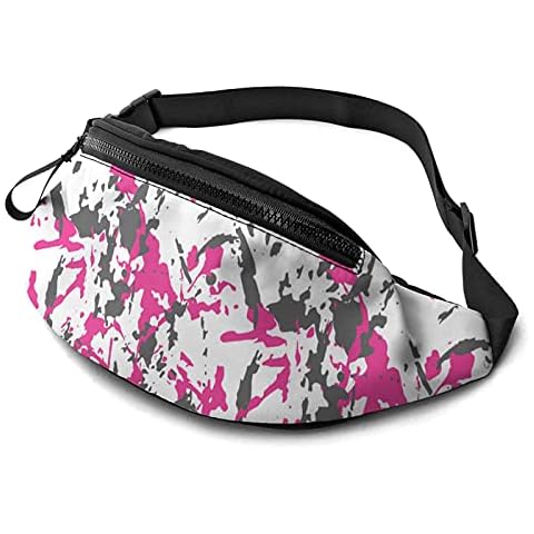 Waist Pack Bag For Men Women,Casual Running Belt Bags Hip Bum Bag With Adjustable Strap Fanny Bag For Travel Party Festival Hiking Sports Hip Pack,Camouflage Pink And Dark Grey Cover